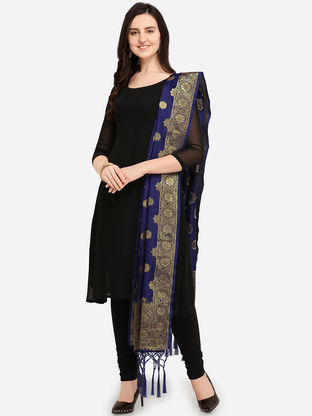 

Blissta Navy Blue Woven Design Dupatta