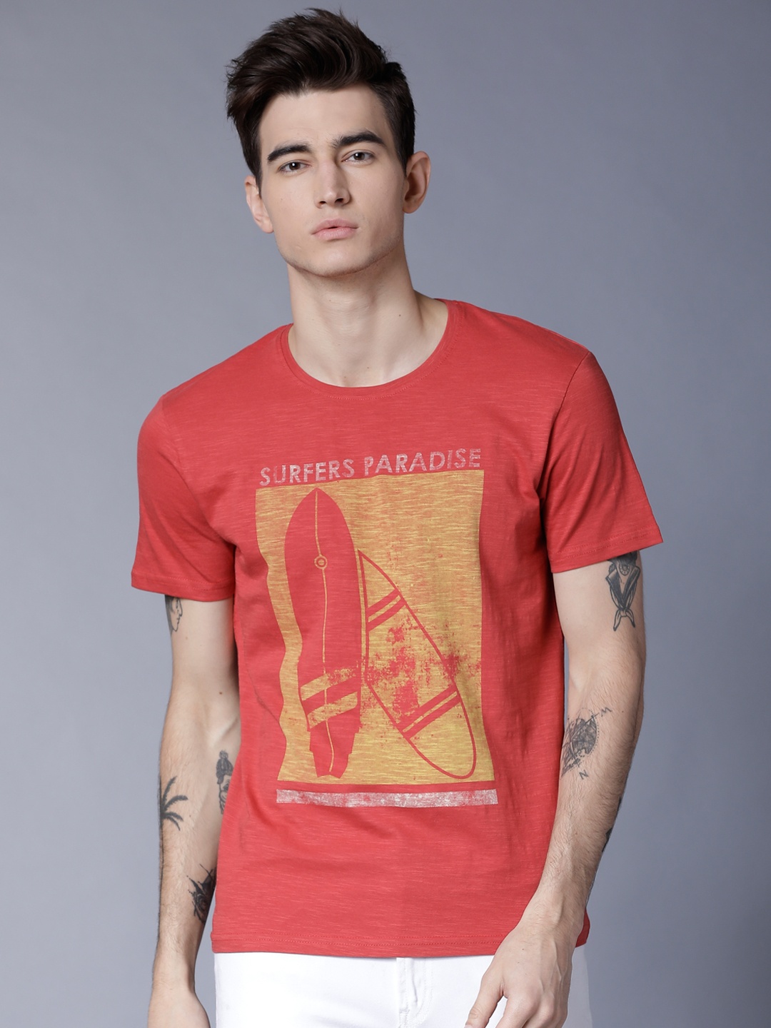 

LOCOMOTIVE Men Red Printed Round Neck T-shirt
