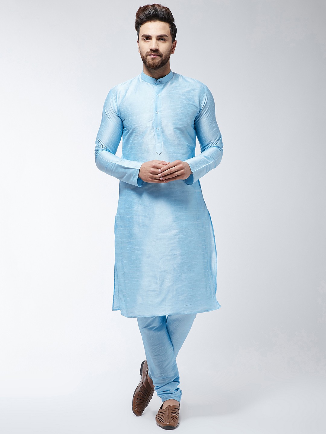 

SOJANYA Men Turquoise Blue Self Design Kurta with Churidar