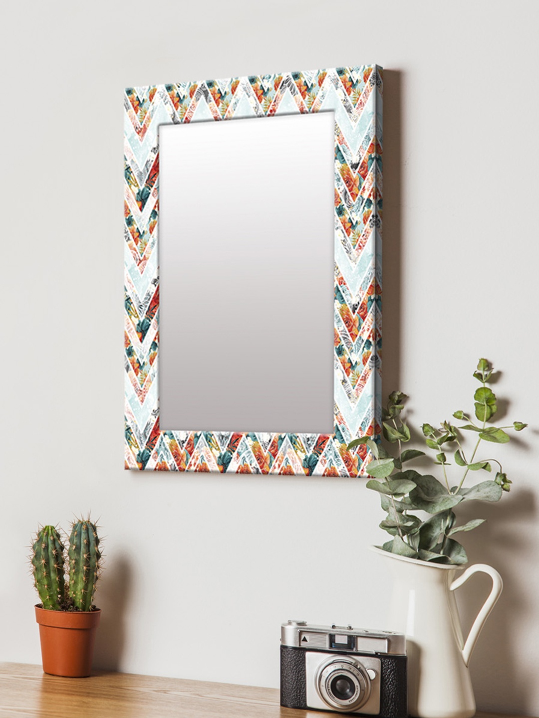 

999Store Multicoloured Printed MDF Wall Mirror, Multi
