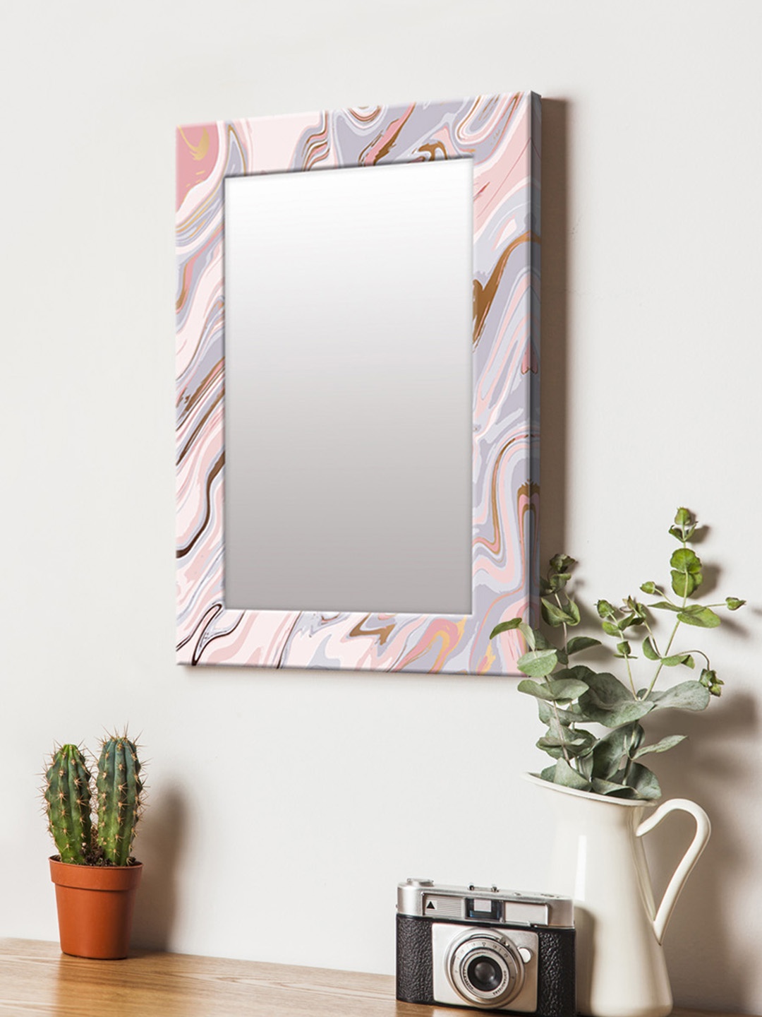

999Store Pink & Grey Printed MDF Wall Mirror