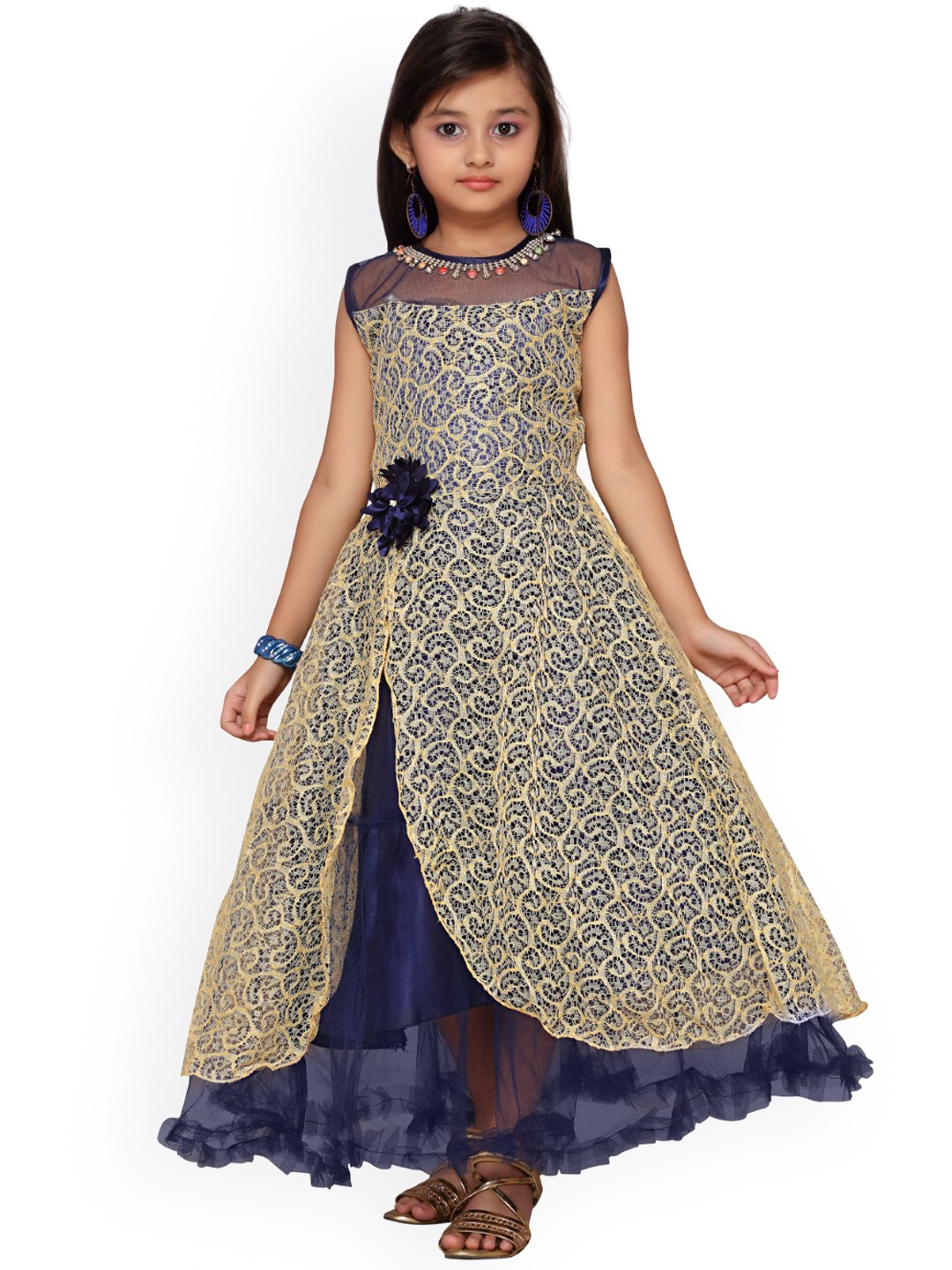 

Kidling Girls Beige Self Design A-Line Dress
