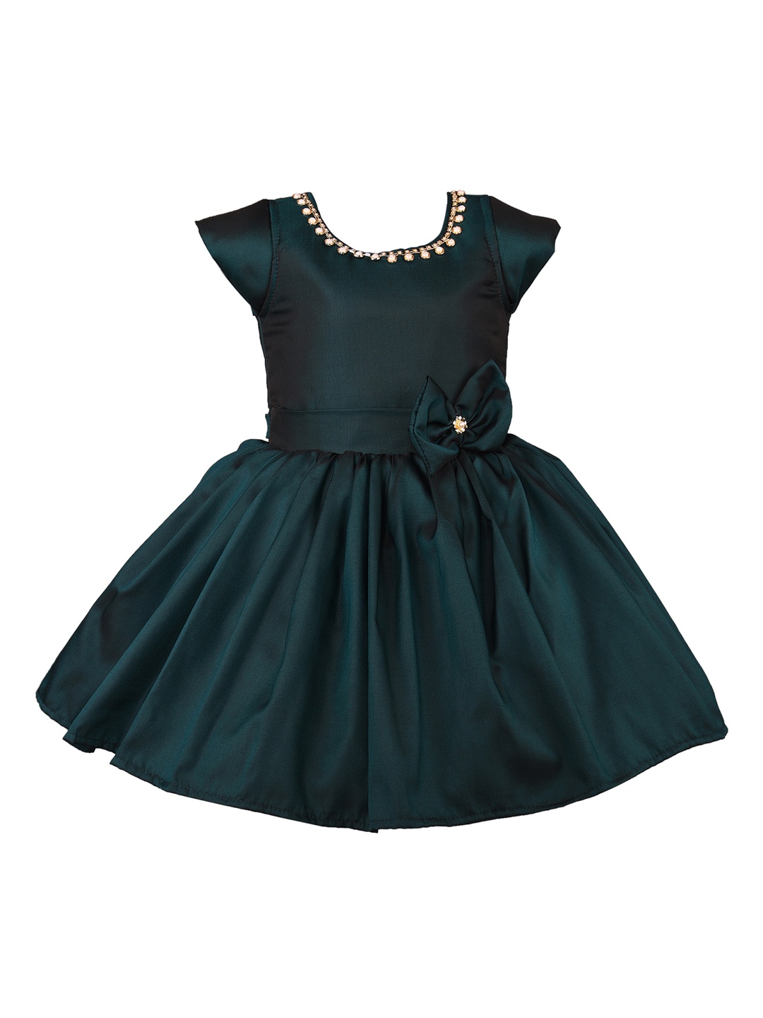 

Wish Karo Girls Sea Green Solid Silk Fit and Flare Dress