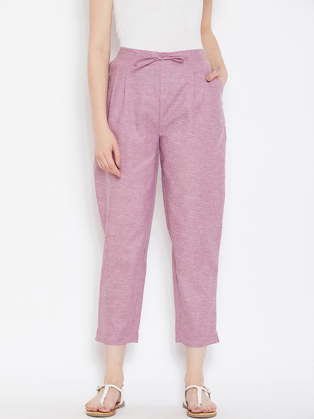 

Bitterlime Women Mauve Relaxed Regular Fit Self Design Peg Trousers