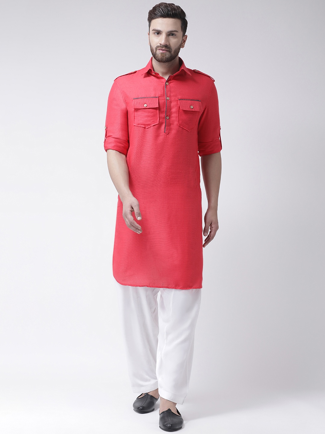 

I Know Men Pink Solid Pathani Kurta