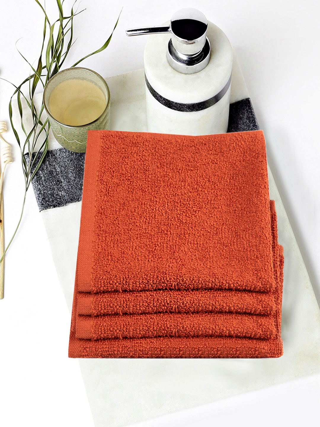 

Turkish Bath Orange Set Of 4 Cotton 380 GSM Face Towels