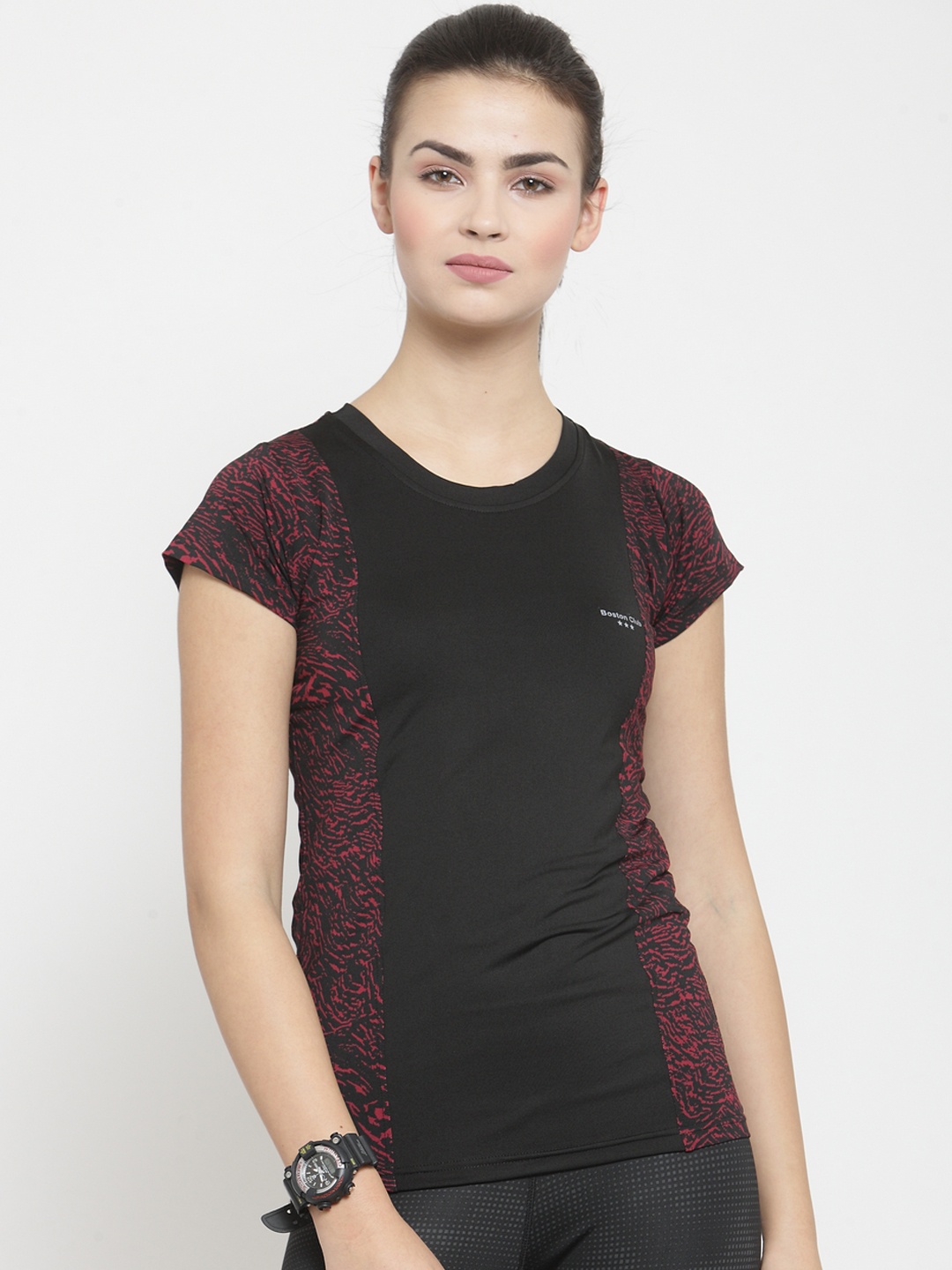 

Boston Club Women Black Colourblocked Round Neck T-shirt