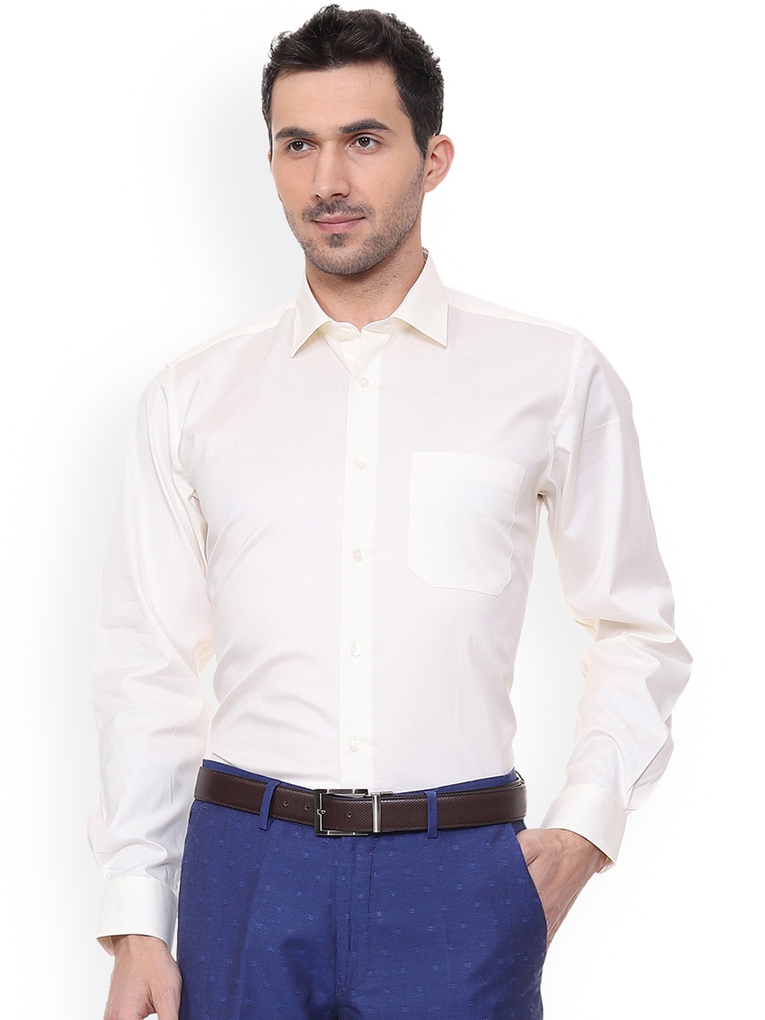 

Louis Philippe Men Cream-Coloured Slim Fit Solid Formal Shirt