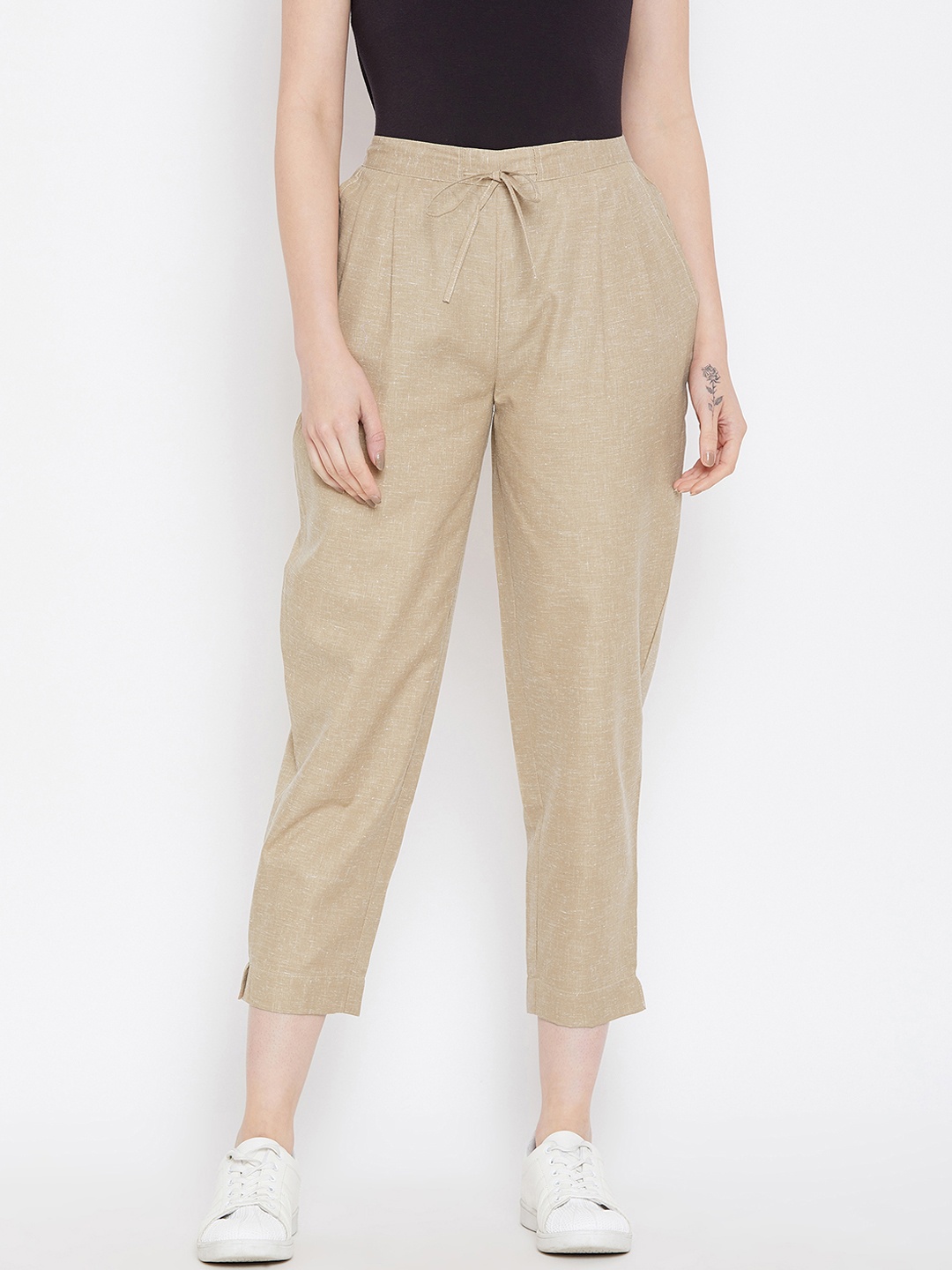 

Bitterlime Women Beige Relaxed Regular Fit Solid Peg Trousers