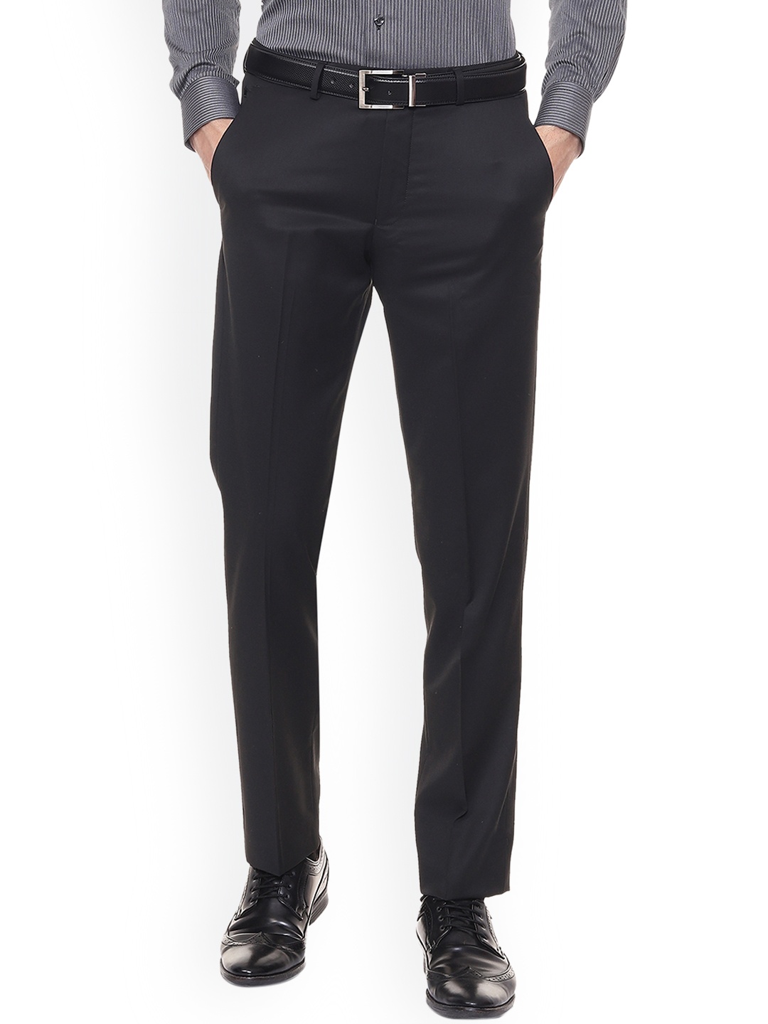 

Louis Philippe Permapress Men Black Regular Fit Solid Formal Trousers