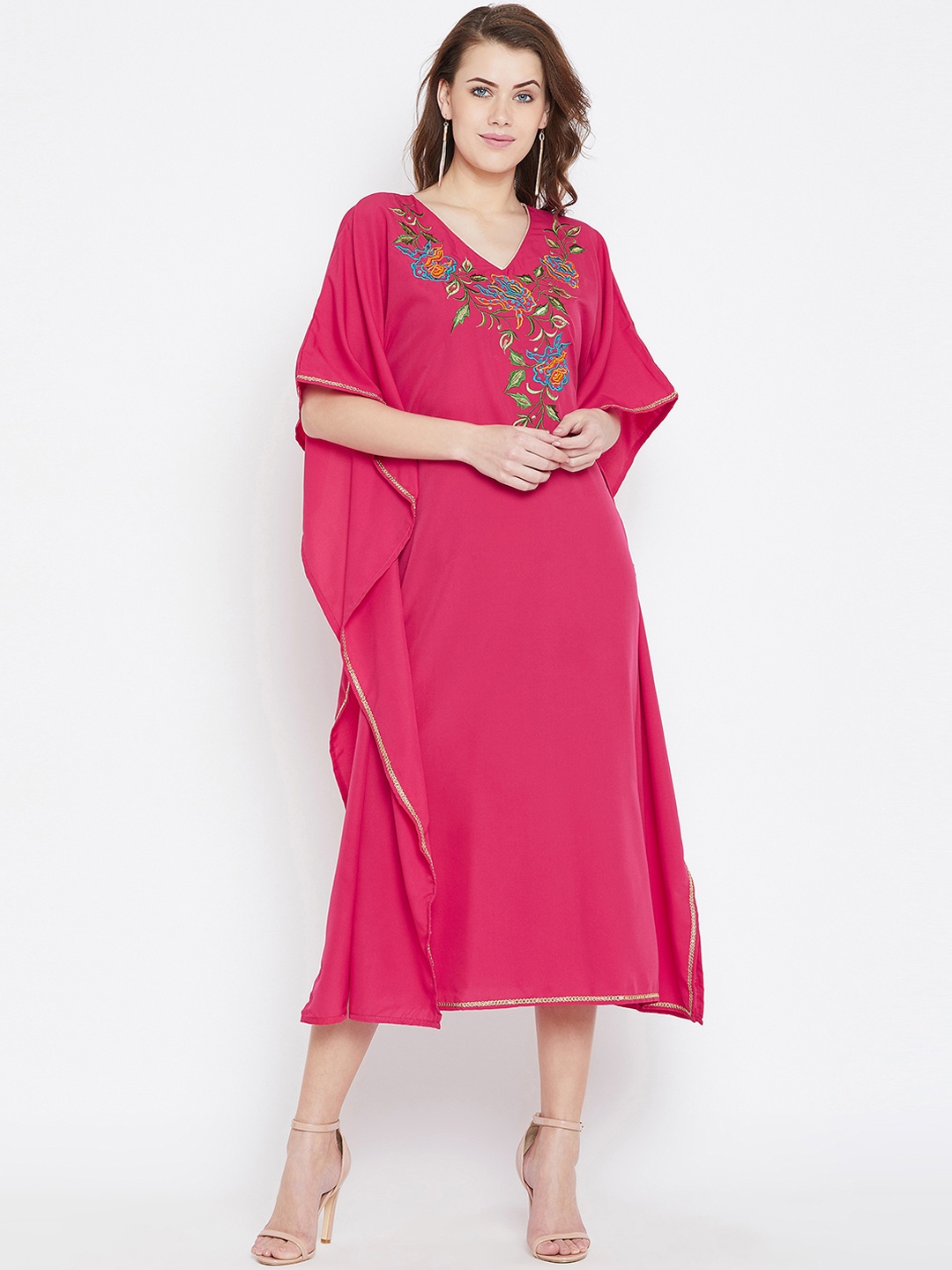 

Bitterlime Women Pink Self Design Kaftan Dress