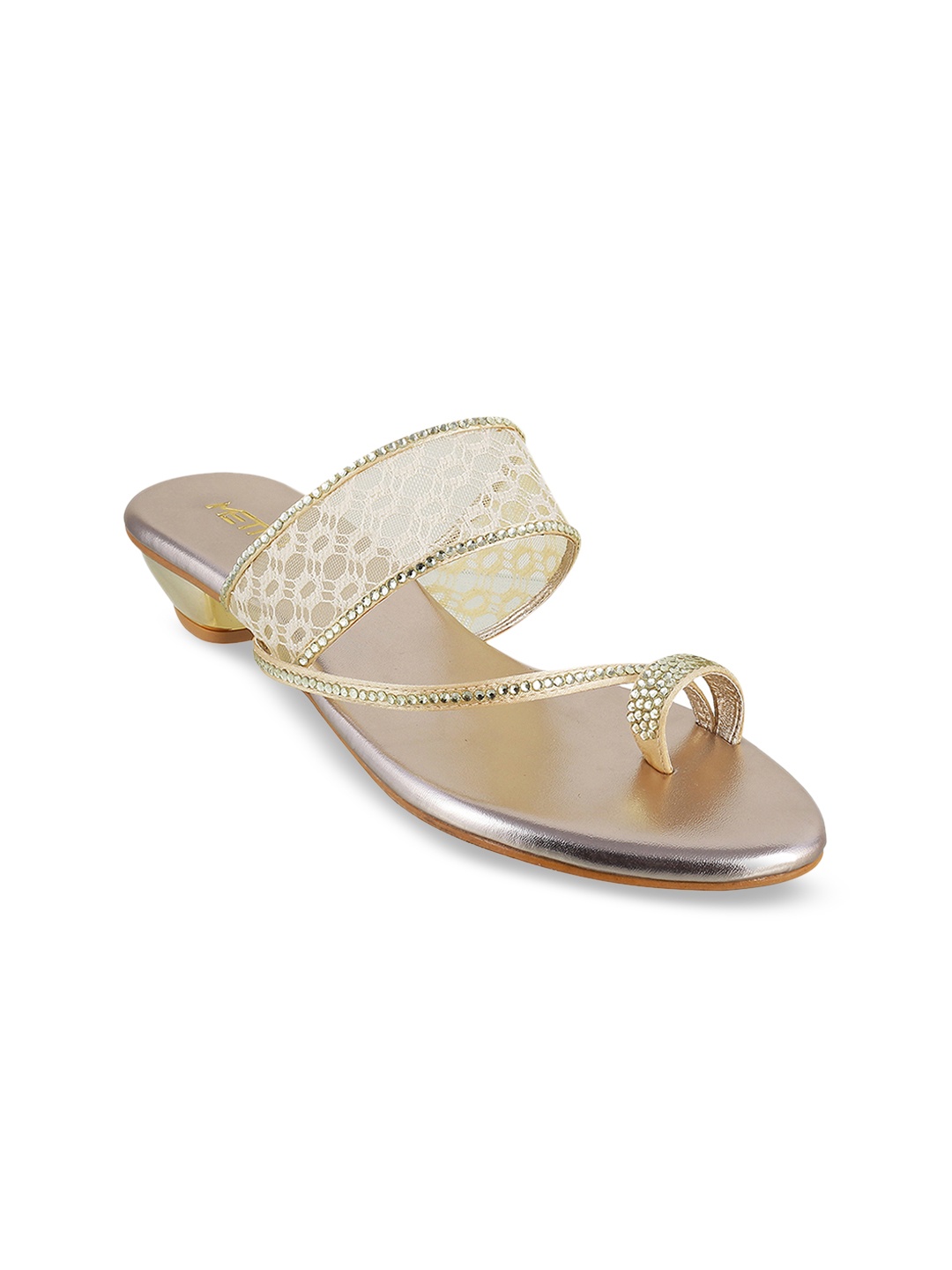 

Metro Women Gold-Toned Woven Design One-Toe Sandals