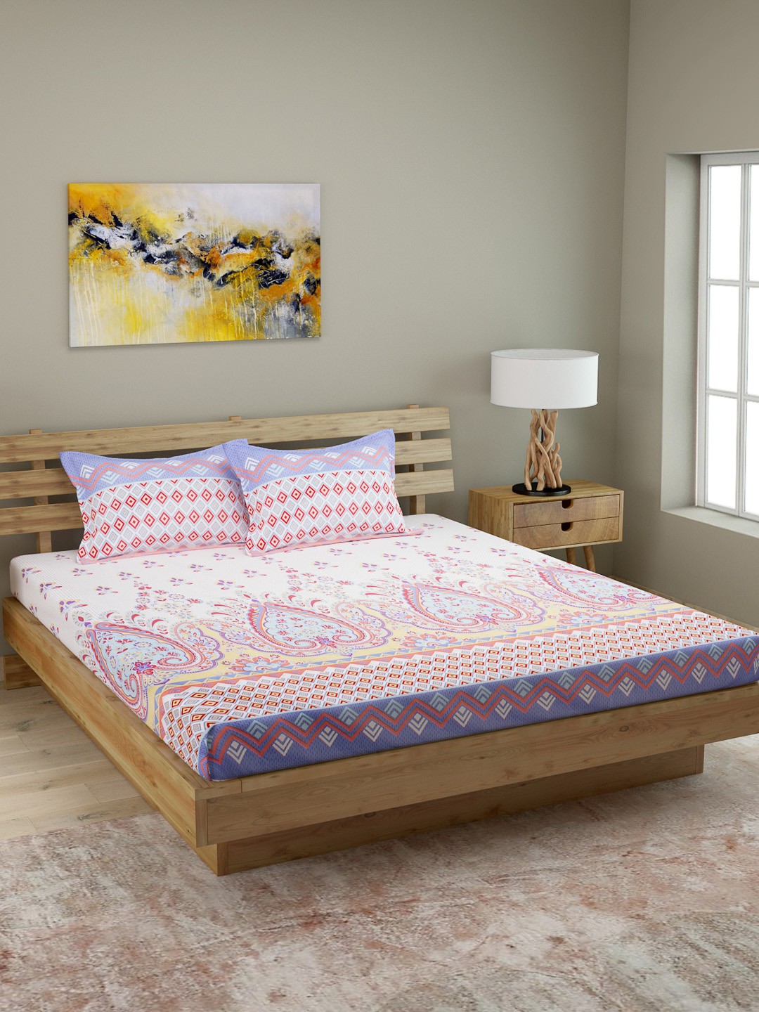 

ROMEE Multicoloured Floral 144 TC Cotton 1 Queen Bedsheet with 2 Pillow Covers, Multi