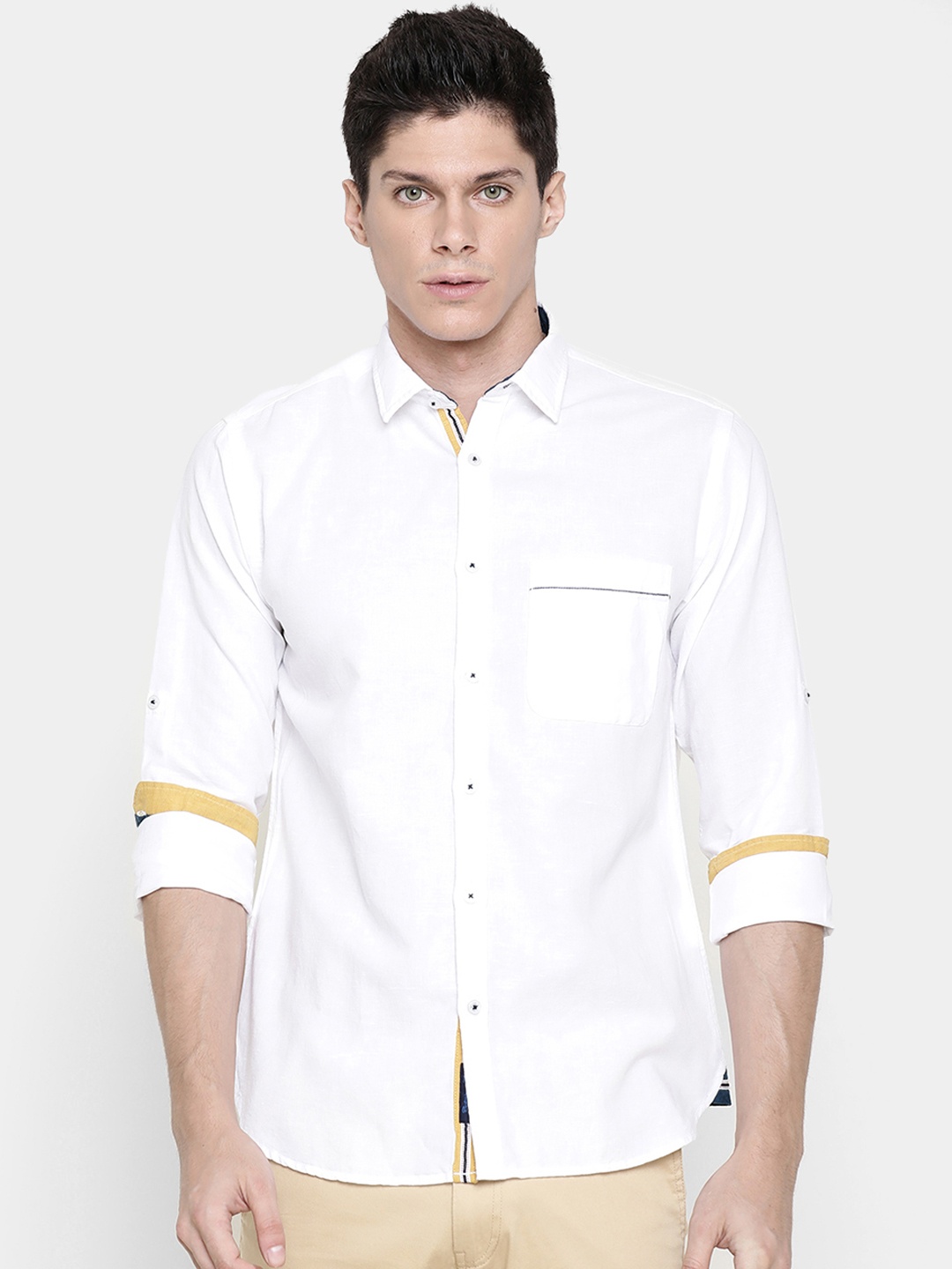 

Linen Club Men White Regular Fit Solid Linen Casual Shirt