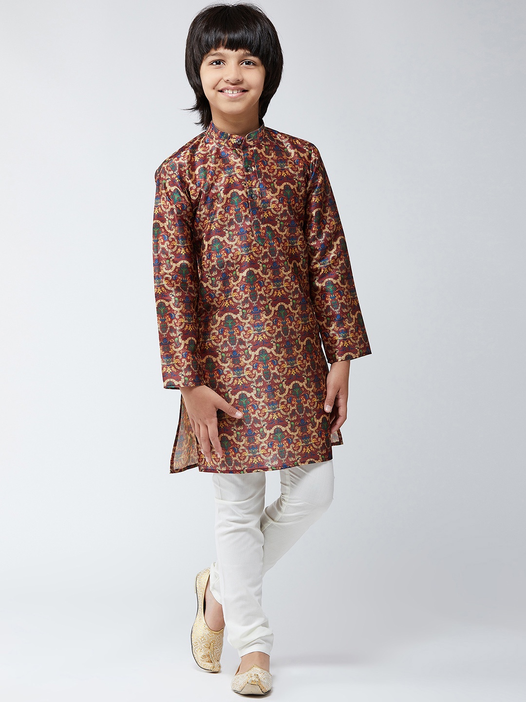 

SOJANYA Boys Maroon & Off-White Printed Kurta with Churidar
