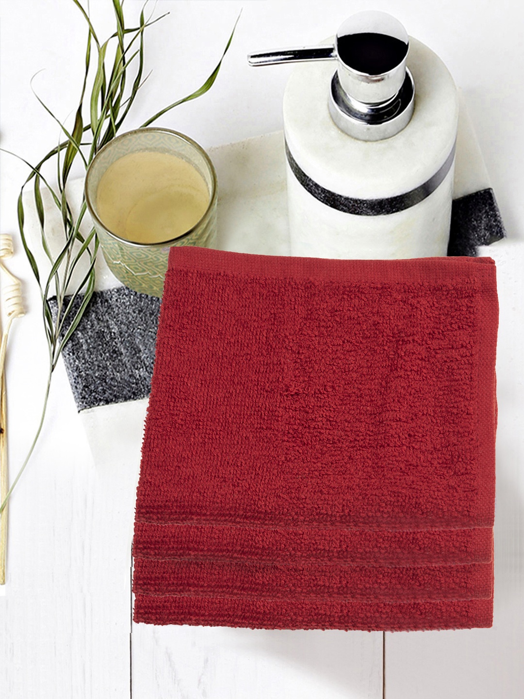 

Turkish Bath Red Set Of 4 Cotton 380 GSM Face Towels
