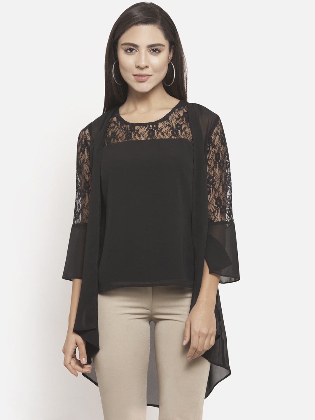 

Martini Women Black Self Design Top with Shrug