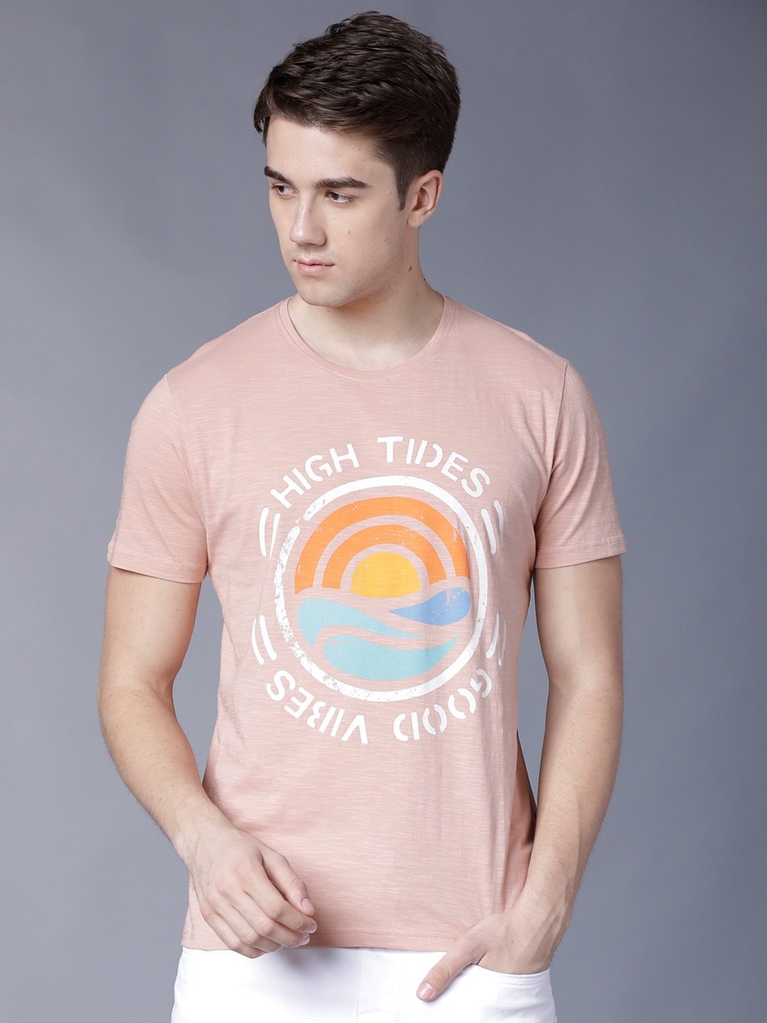

LOCOMOTIVE Men Pink Printed Round Neck T-shirt
