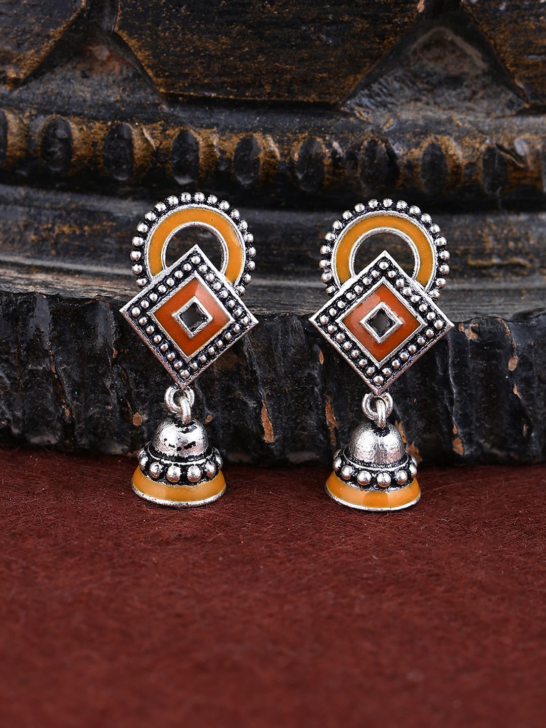 

Voylla Silver-Plated & Yellow Geometric Jhumkas