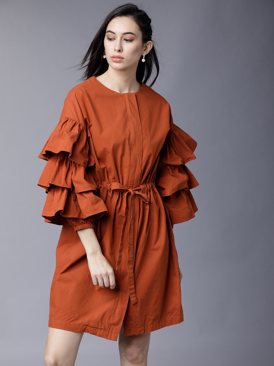 

Tokyo Talkies Women Rust Solid Blouson Dress