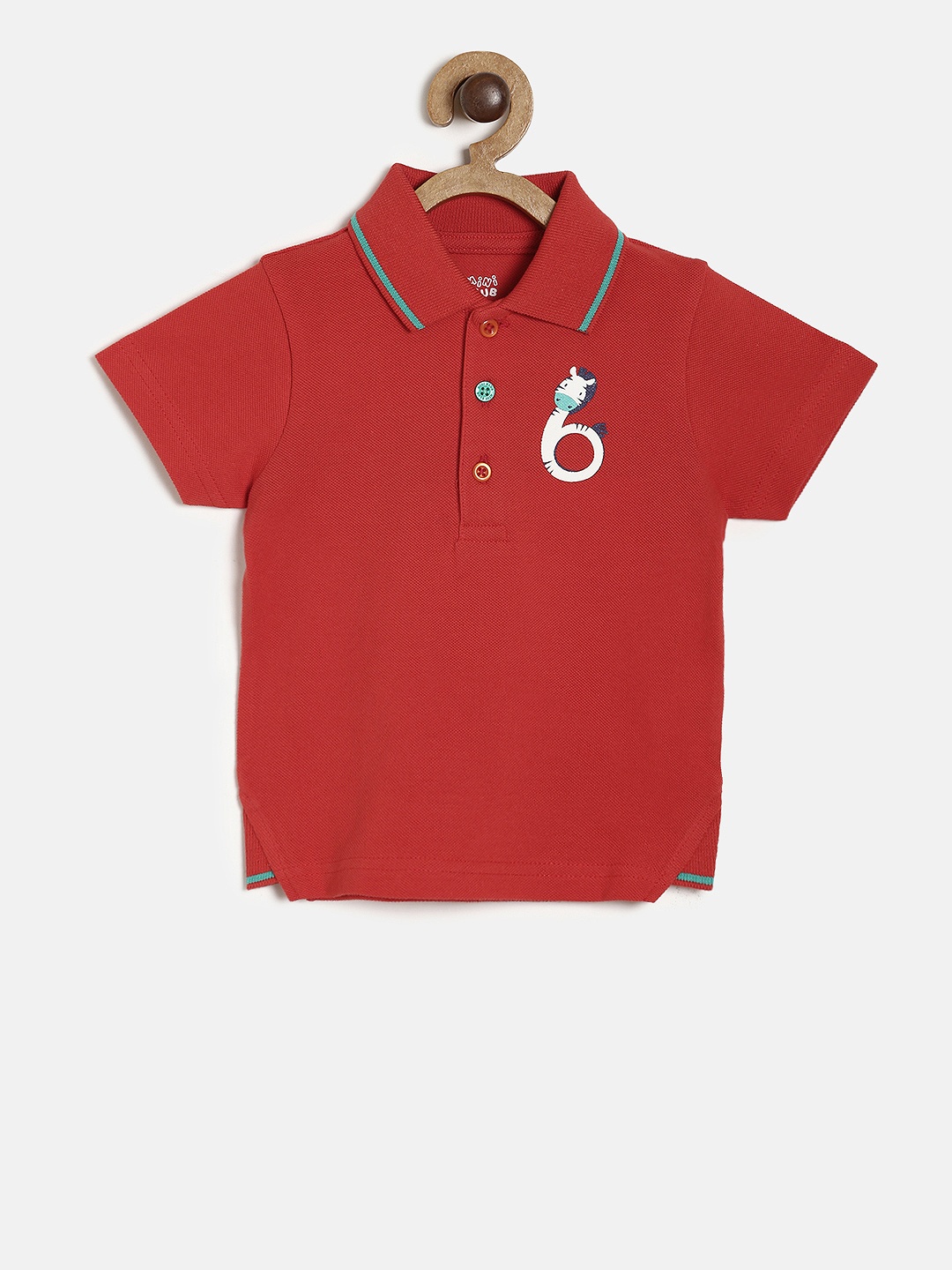 MINI KLUB Boys Red Printed Polo Collar Pure Cotton T-shirt