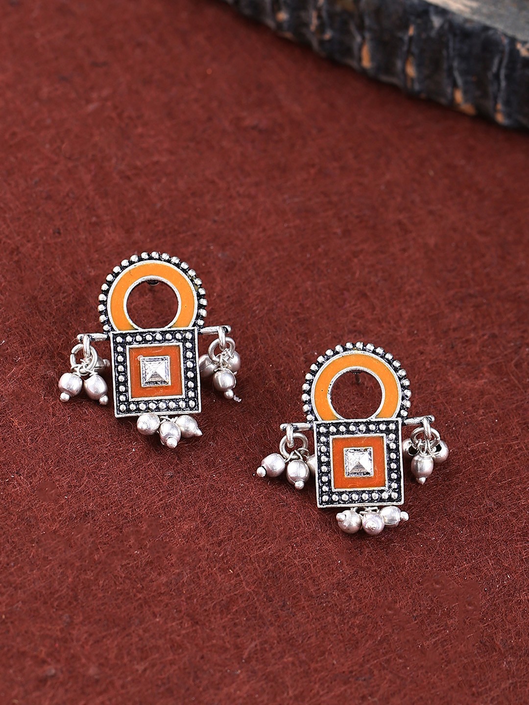 

Voylla Oxidised Silver-Plated Geometric Oversize Studs