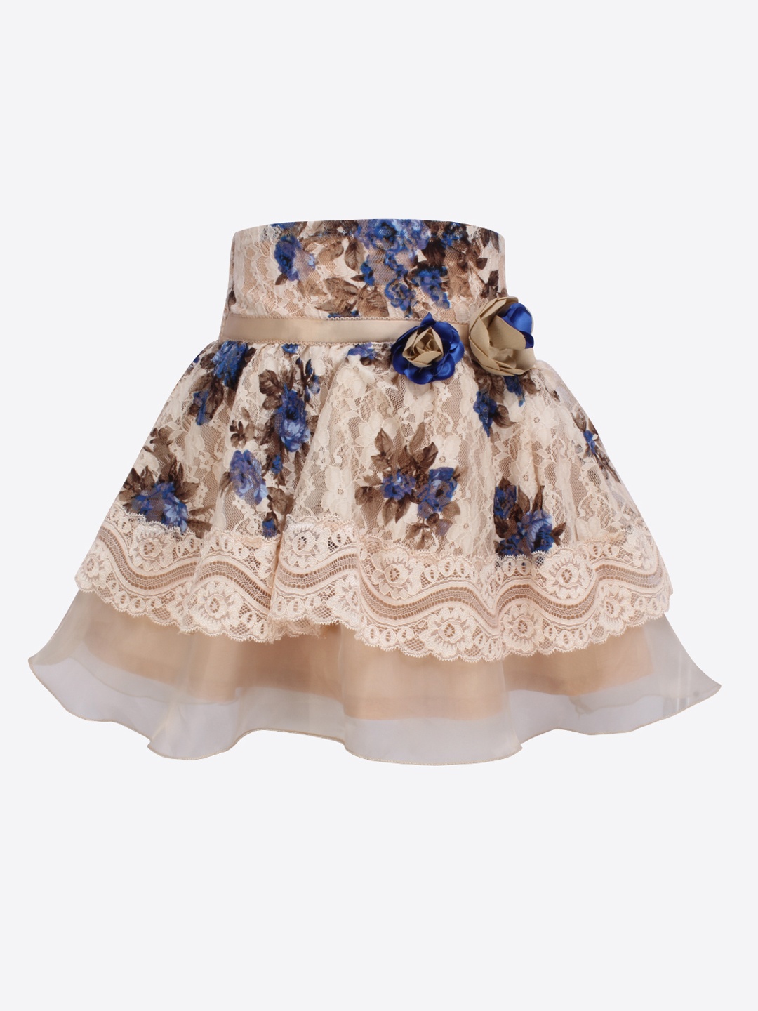 

CUTECUMBER Girls Beige & Blue Self-Design Flared Skirt