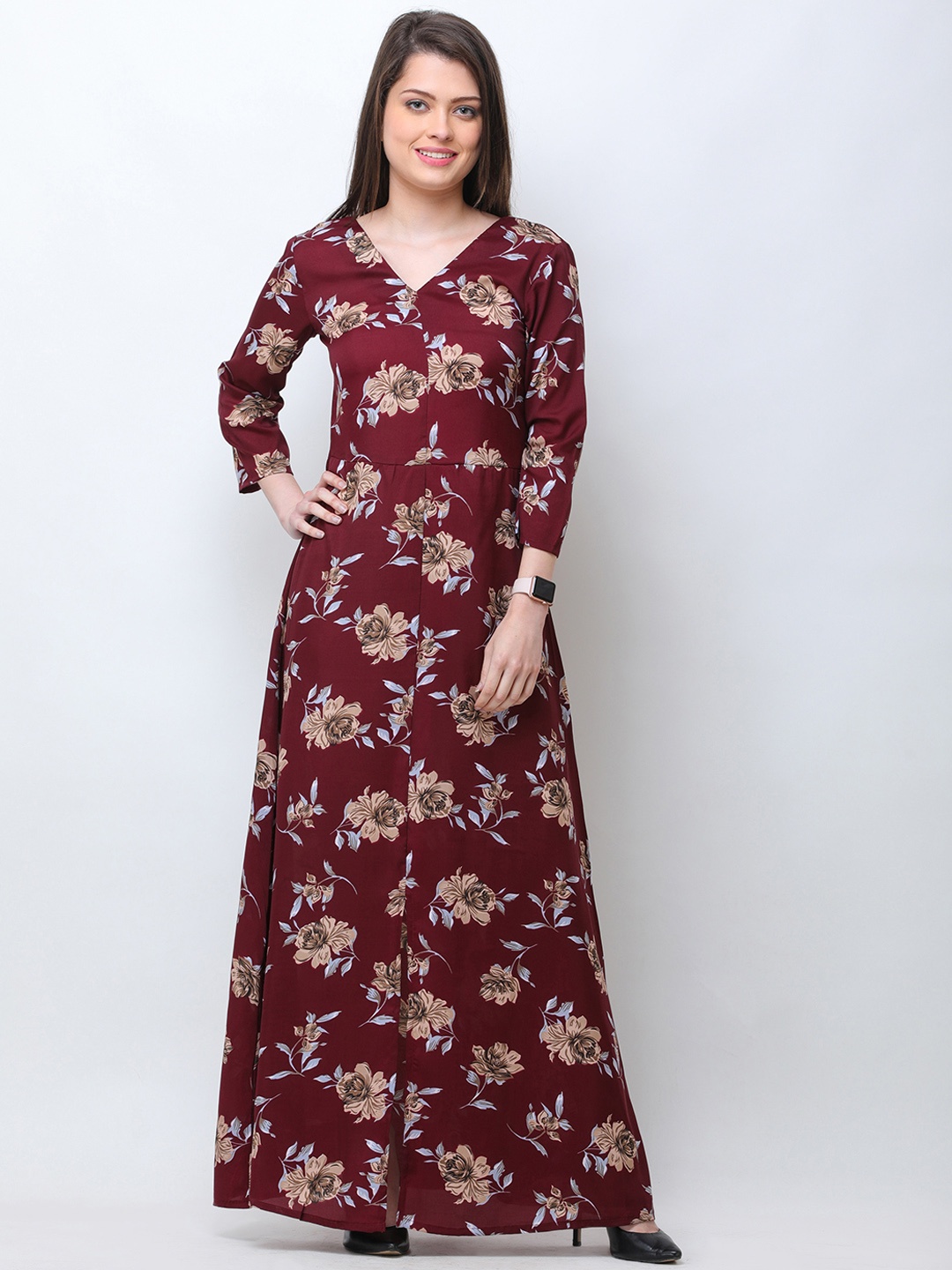

SCORPIUS Women Maroon Printed Maxi Dress