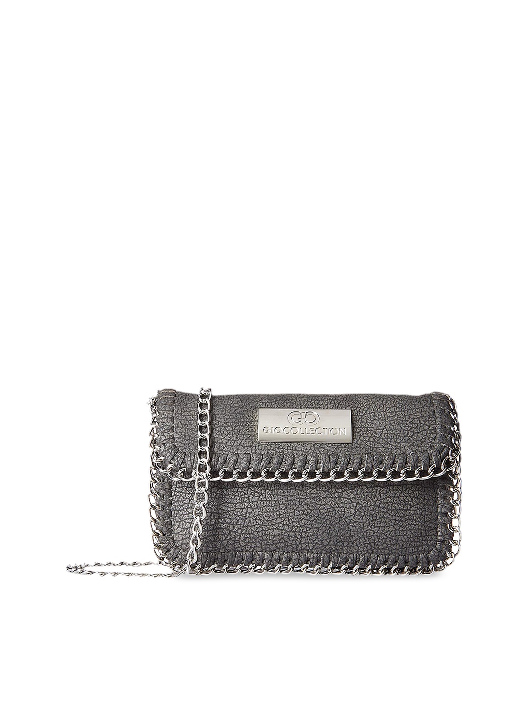 

GIO COLLECTION Grey Embellished Genuine Leather Sling Bag