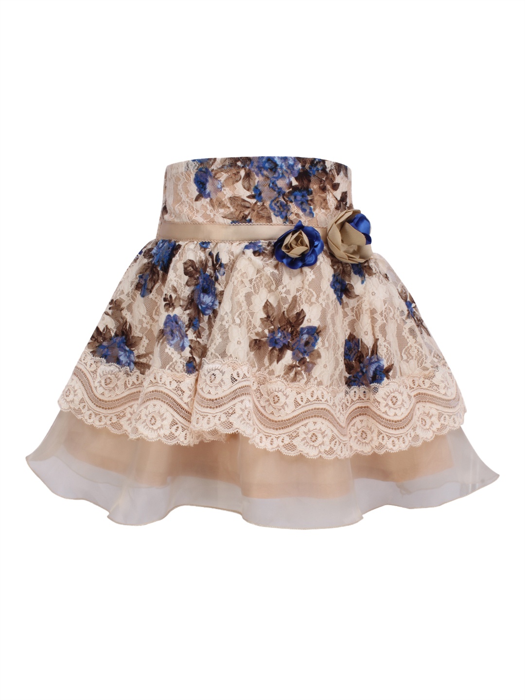 

CUTECUMBER Girls Beige & Blue Printed Flared Skirt