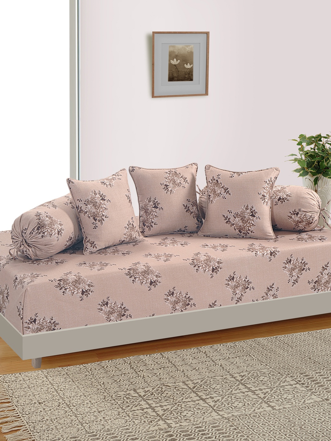 

SWAYAM Unisex Set Of 6 Brown Printed Diwan Set