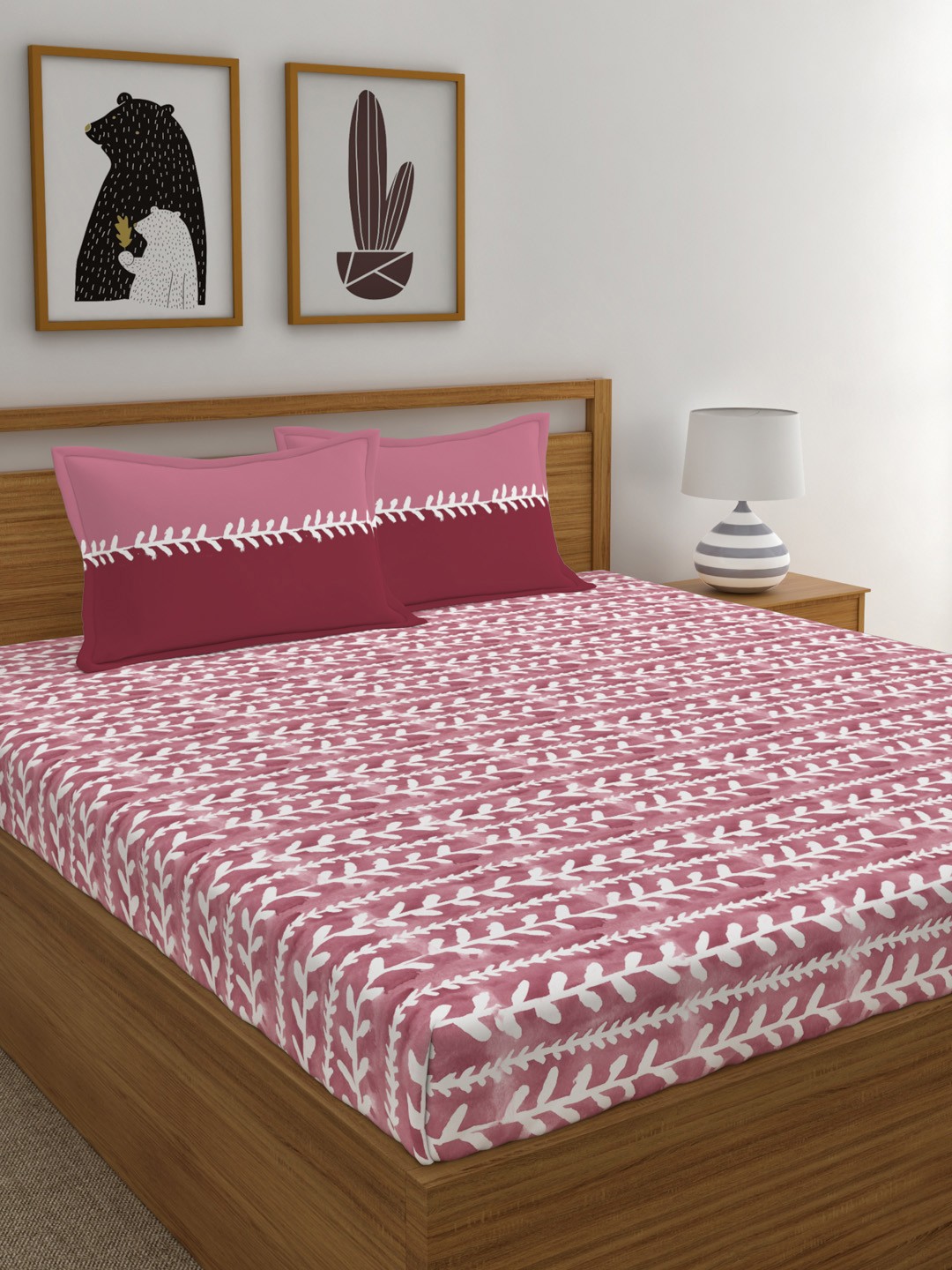 

MYTRIDENT Pink White Floral 120 TC Cotton 1 Queen Bedsheet with 2 Pillow Covers