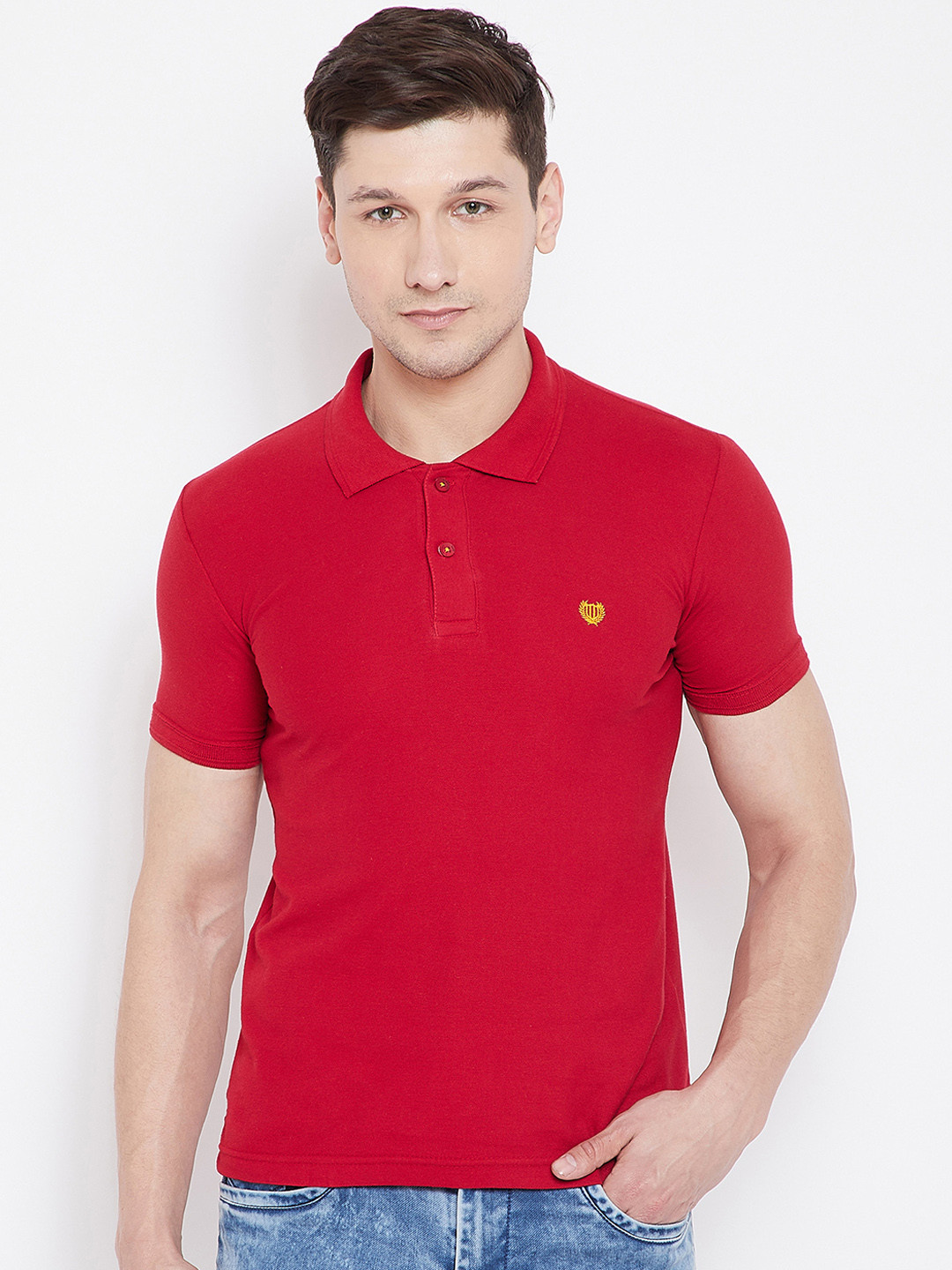 

Duke Men Red Solid Polo Collar T-shirt