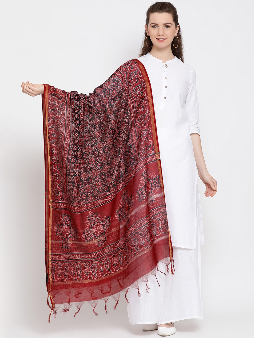 SHINGORA Maroon Printed Antimicrobial Dupatta
