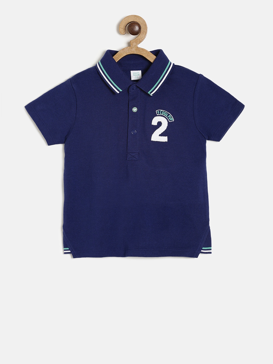 

MINI KLUB Boys Navy Blue Printed Polo Collar Pure Cotton T-shirt