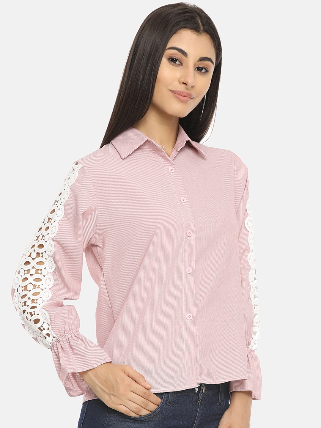 ISU Women Pink Regular Fit Striped Casual Shirt