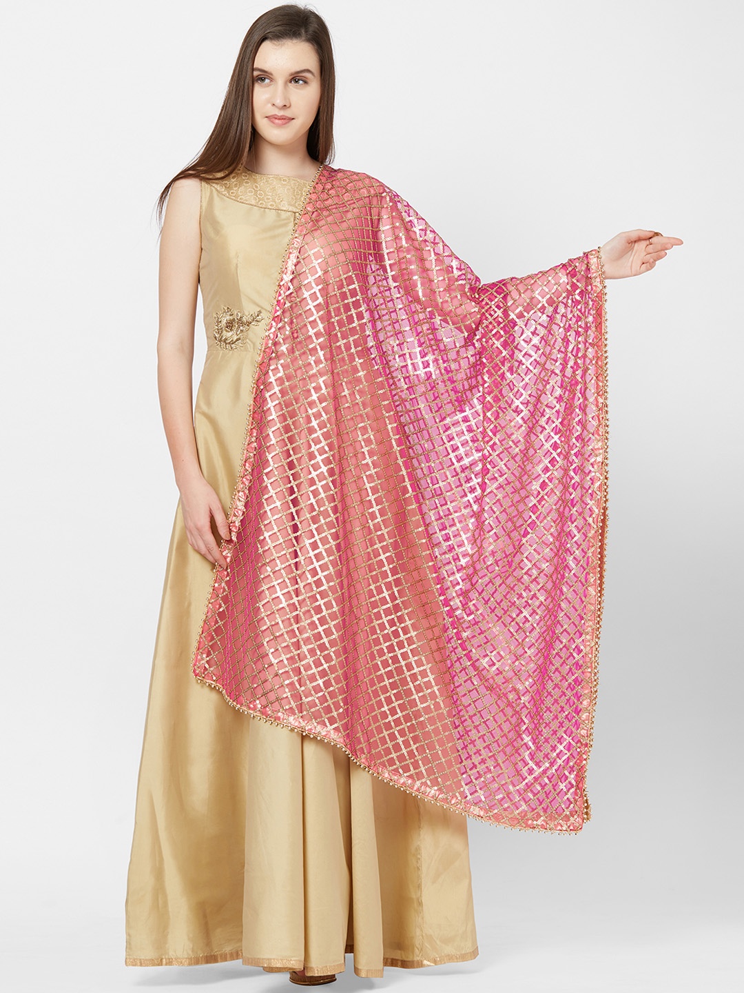 

Dupatta Bazaar Pink & Gold-Toned Sequinned Dupatta