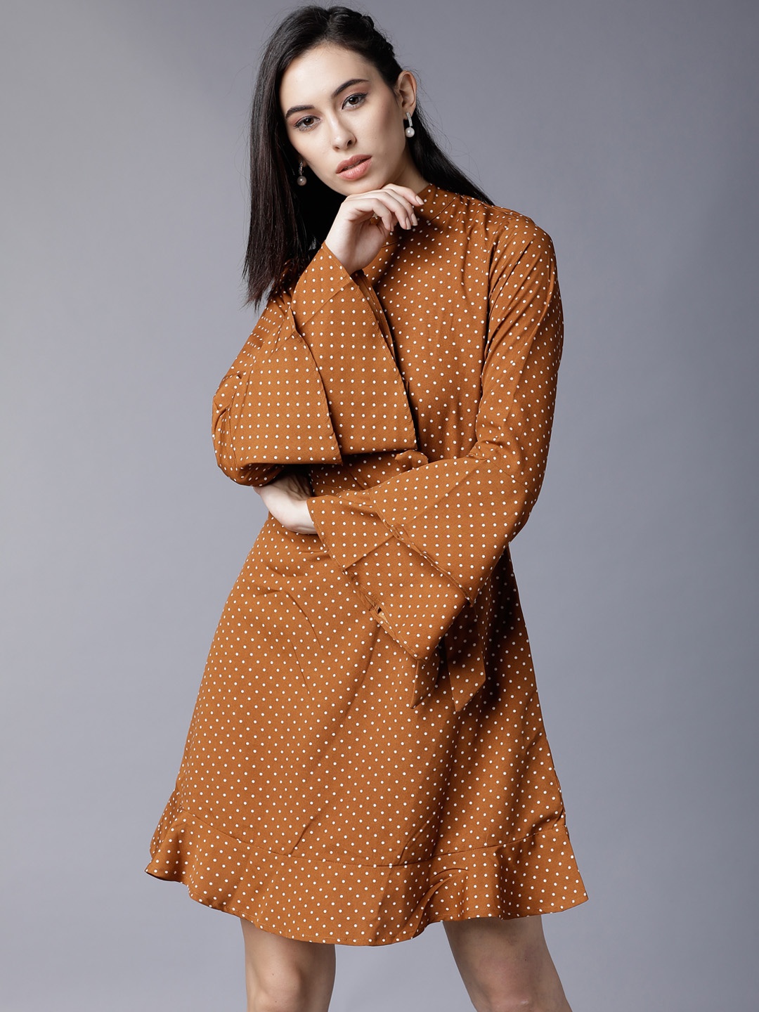 

Tokyo Talkies Women Brown Printed Fit and Flare Dress