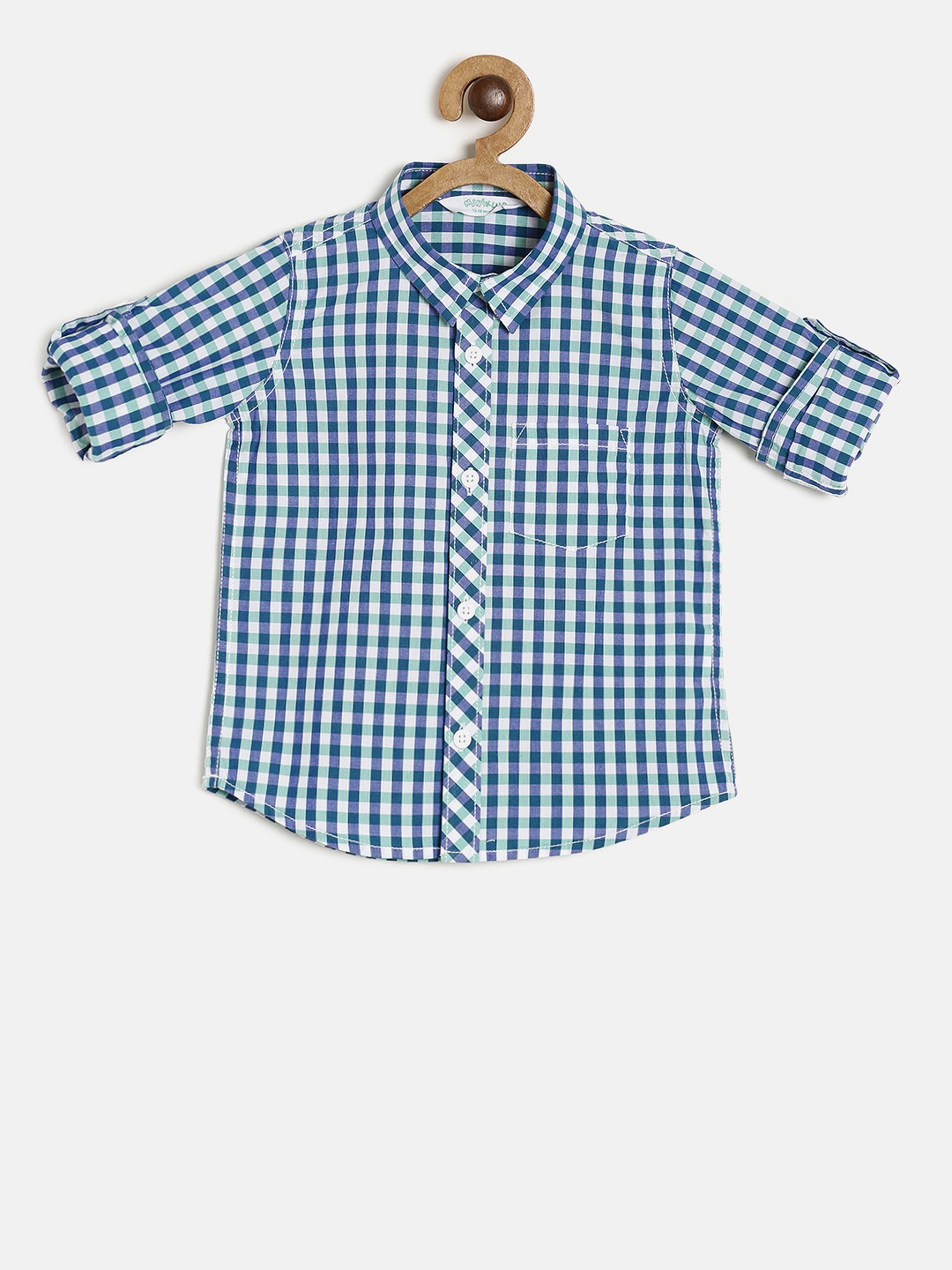 

MINI KLUB Boys Blue & White Regular Fit Checked Casual Shirt