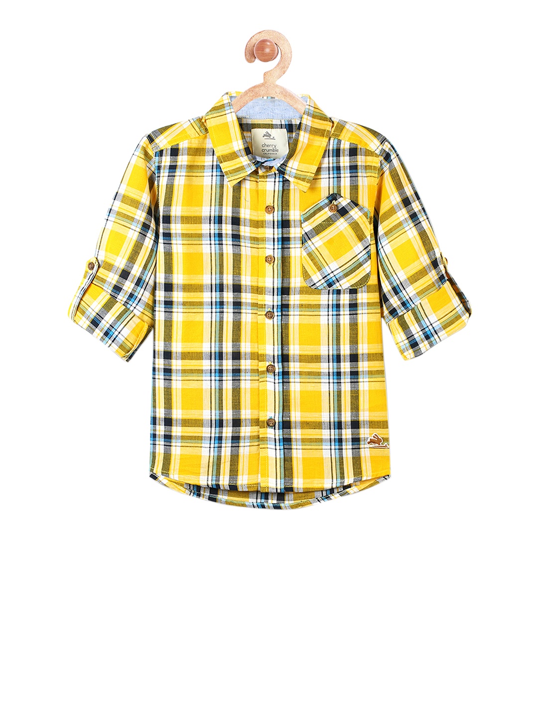 

Cherry Crumble Boys Yellow & Blue Regular Fit Checked Casual Shirt