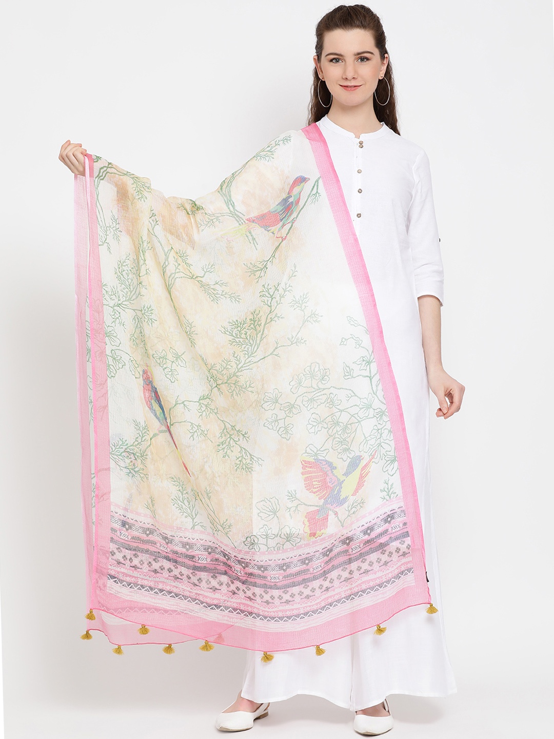 

SHINGORA Beige & Pink Printed Dupatta