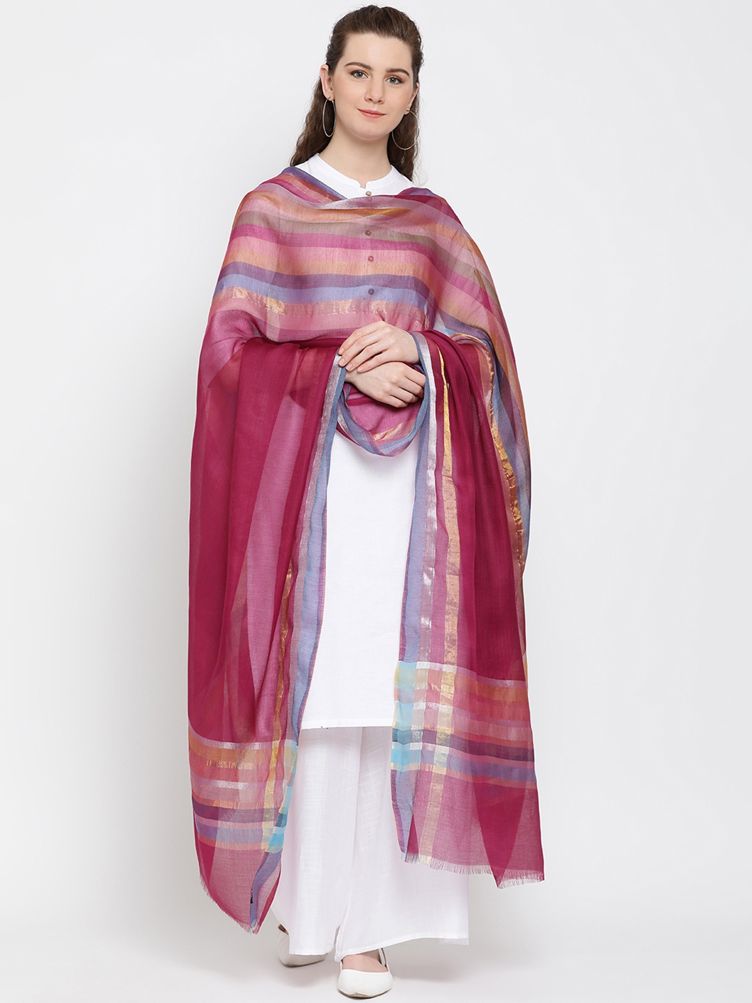 

SHINGORA Fuchsia Striped Dupatta