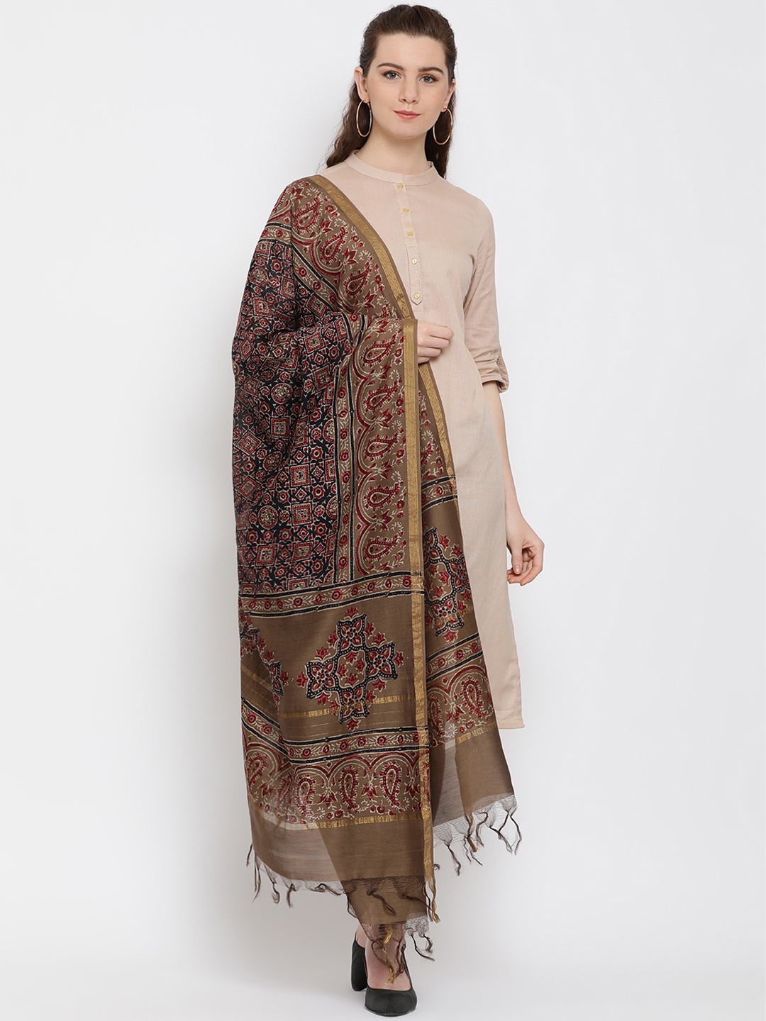 

SHINGORA Brown Printed Antimicrobial Dupatta