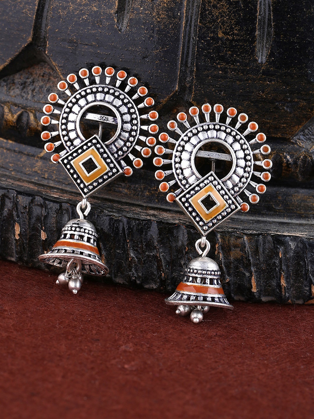 

Voylla Oxidised Silver-Plated Contemporary Jhumkas