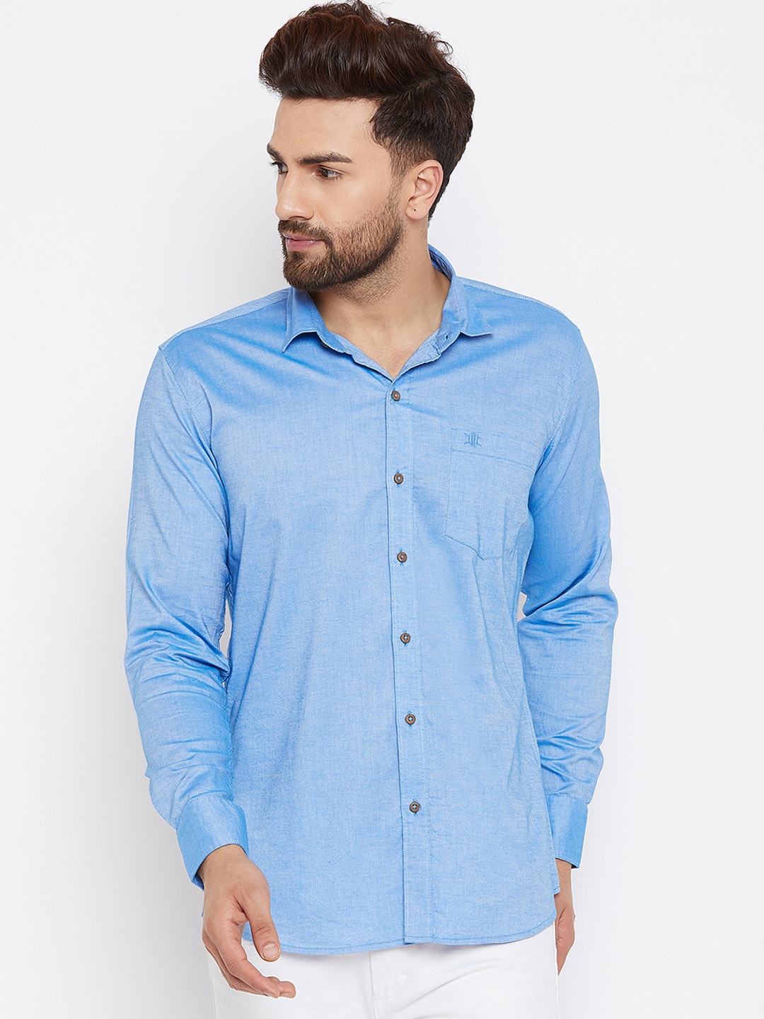Duke Men Blue Slim Fit Solid Casual Shirt