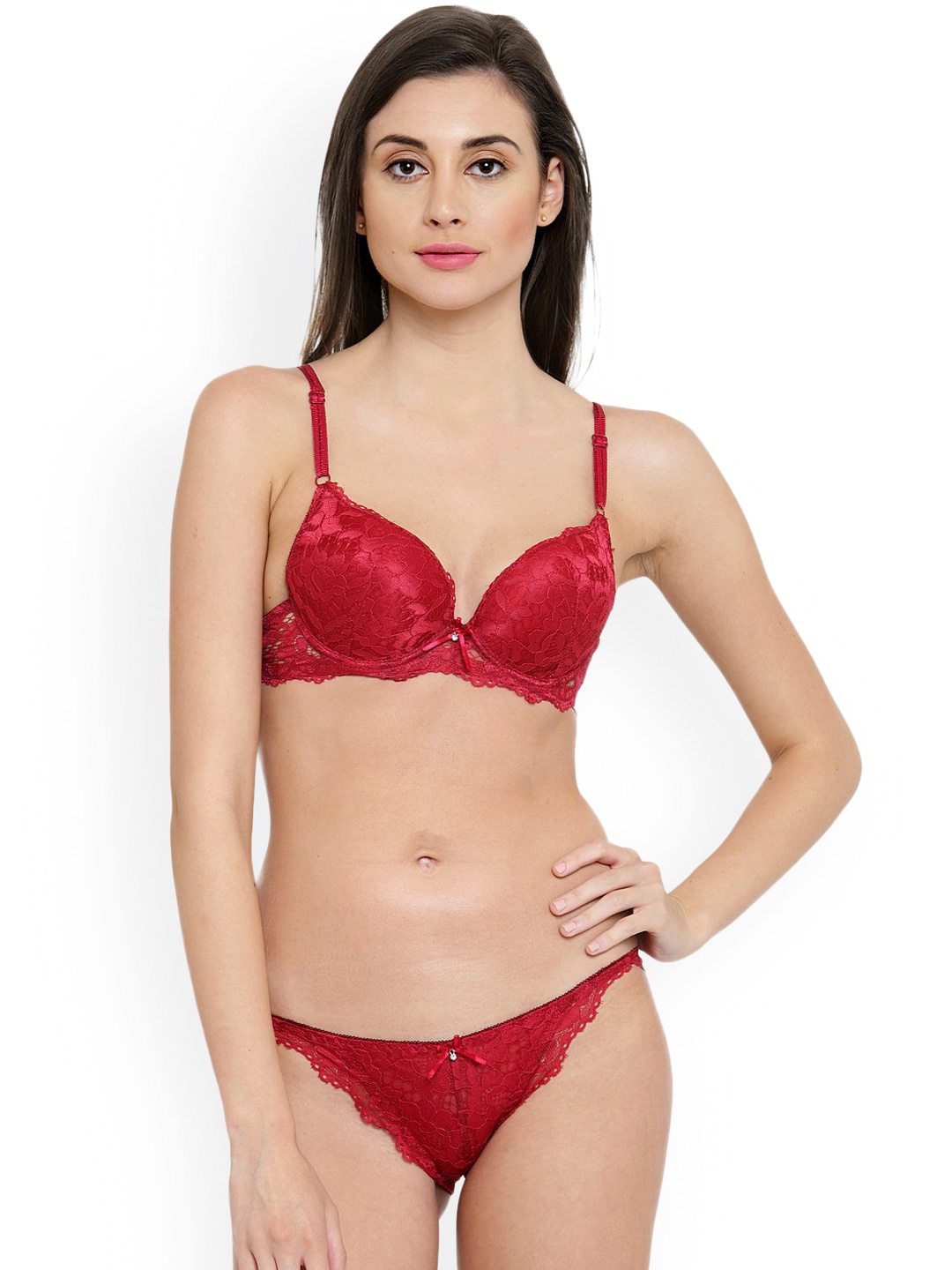 

Quttos Women Maroon Lace Lingerie Set QT-ST-5077