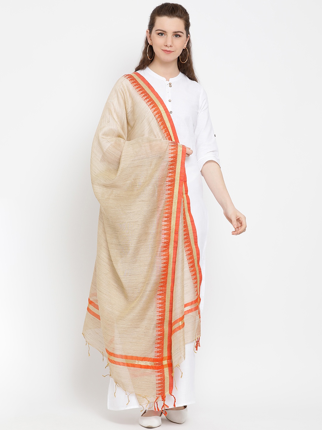 

SHINGORA Beige & Orange Solid Dupatta