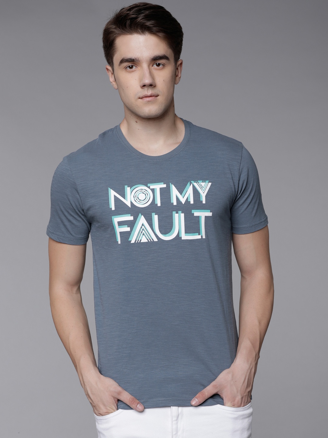 LOCOMOTIVE Men Blue Printed Round Neck T-shirt
