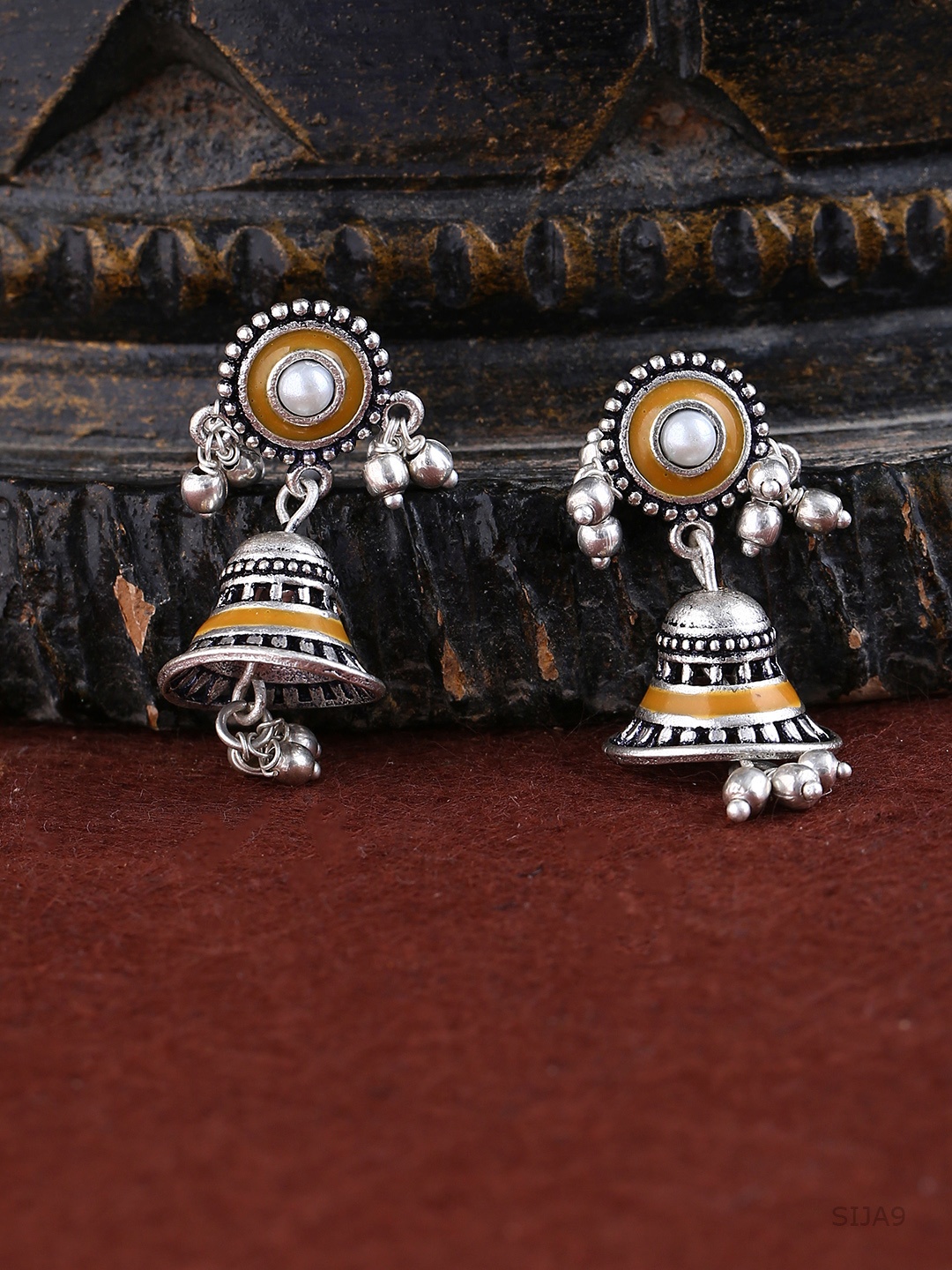 

Voylla Oxidised Silver-Plated Contemporary Jhumkas