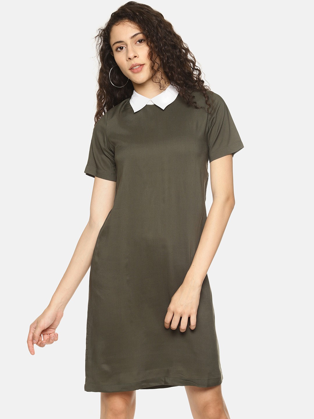 

AARA Women Olive Green Solid Shirt Dress